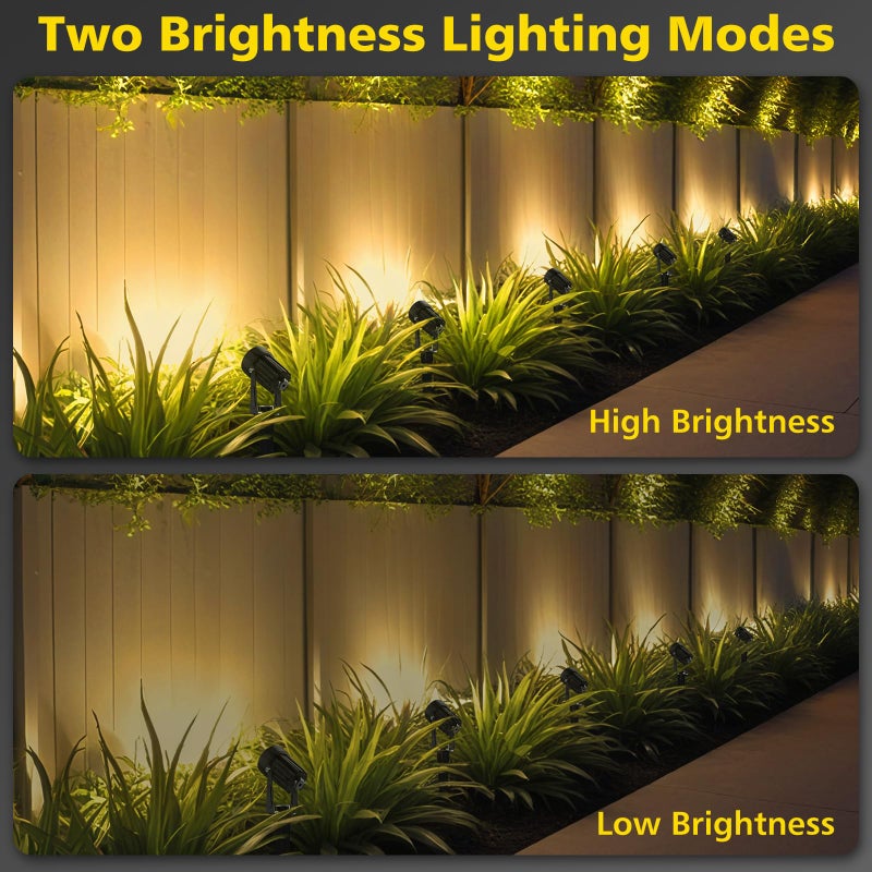 T-SUN Solar Spotlights 2W Outdoor LED Landscape Spot Light, 2-in-1 Waterproof Solar Powered Wall Lights Auto ON/Off with Dual Headlamp for Garden, Yard, Pathway(Warm White) - Image 5
